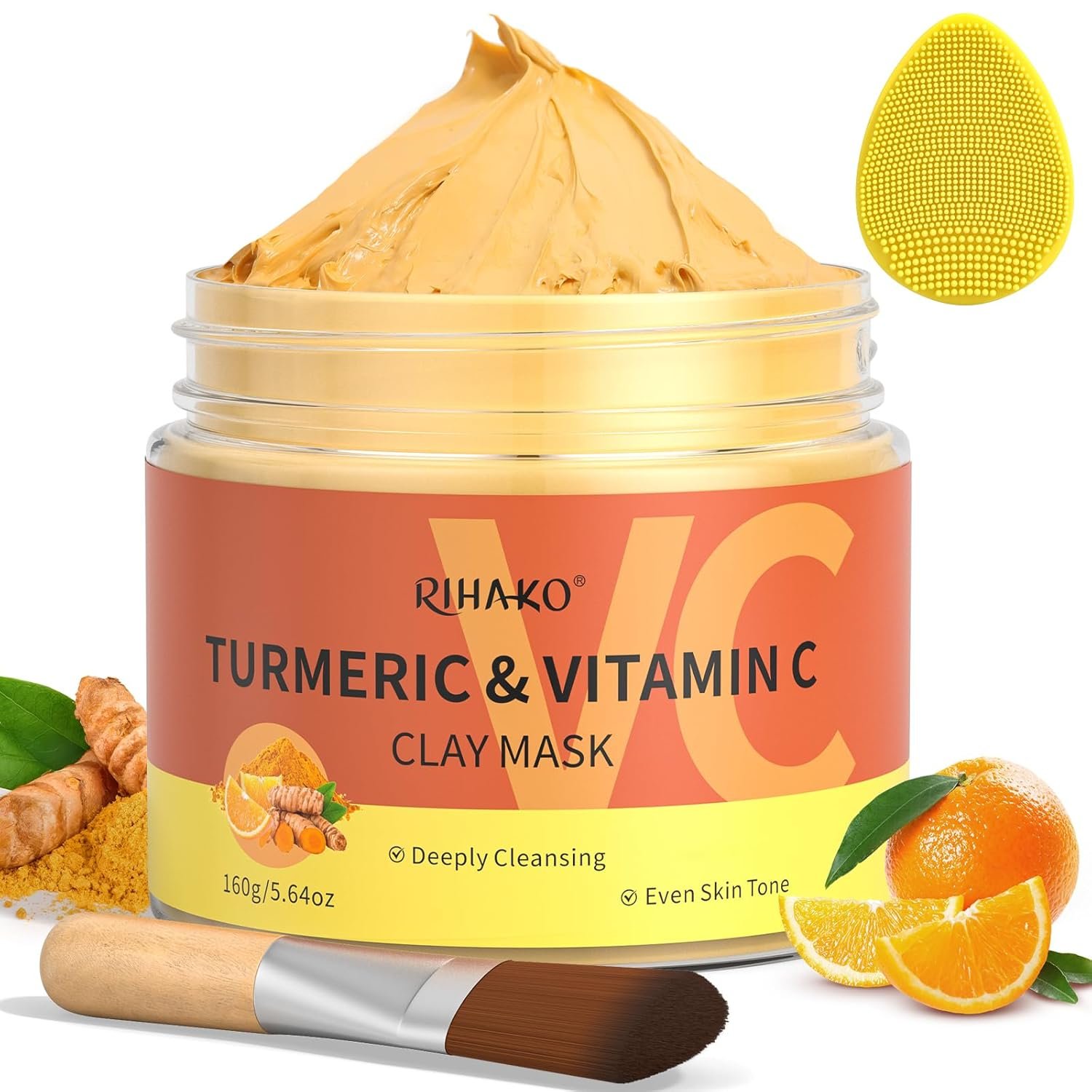 RIHAKO Valentine ‘s Day Gift for Women Turmeric Vitamin C Clay Mask Skincare| Deep Cleansing Facial Clay Mask for Dark Spots, Dull Skin, Refining Pores and Controlling Oil,Dark Spot Remover for Face