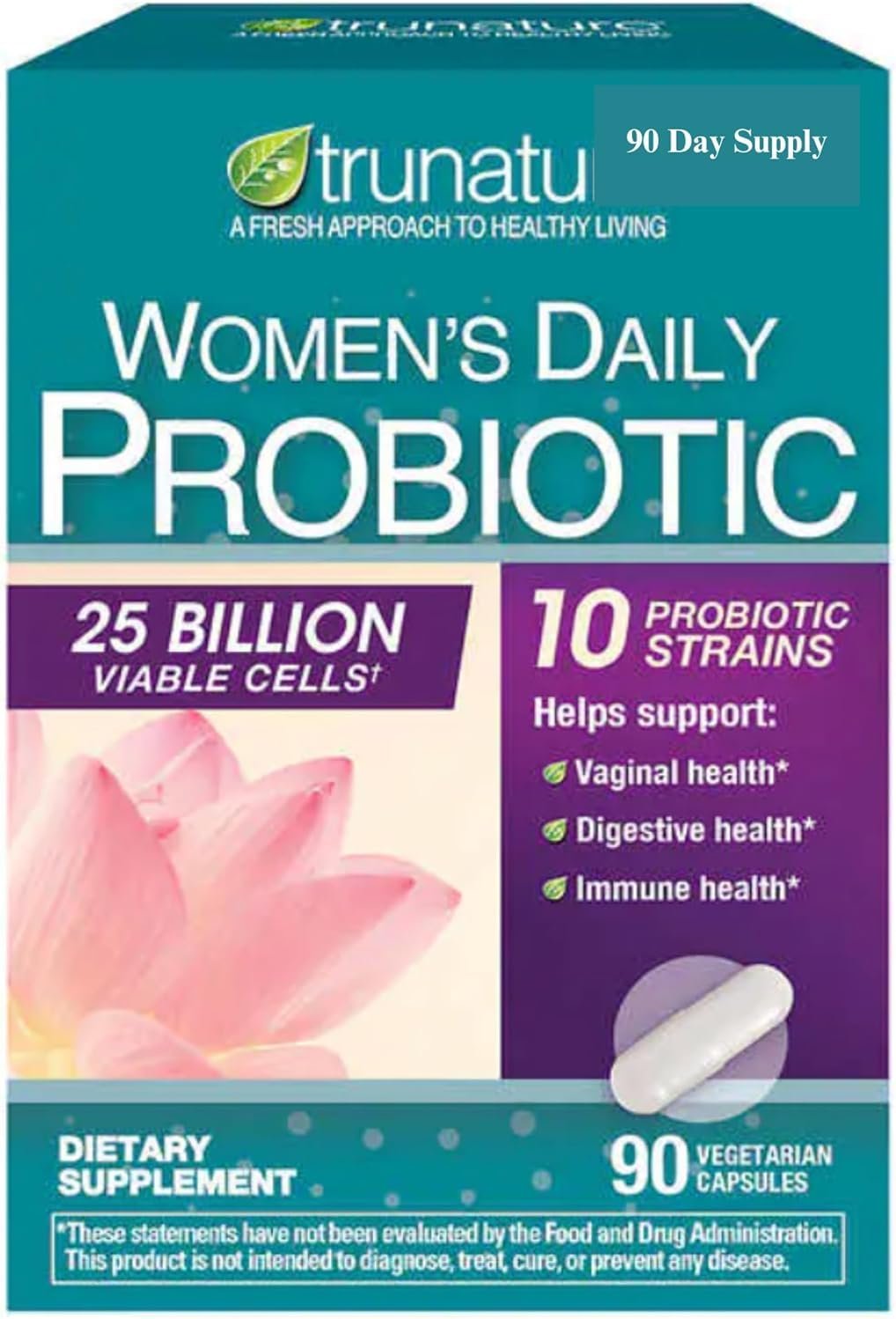Tru Nature Women’s Daily PROBIOTIC 90 Capsules, 25 Billion Cells Vegetarian Probiotics for Digestive Health 90 Count, 90 Day Supply +Better Guide Vitamins