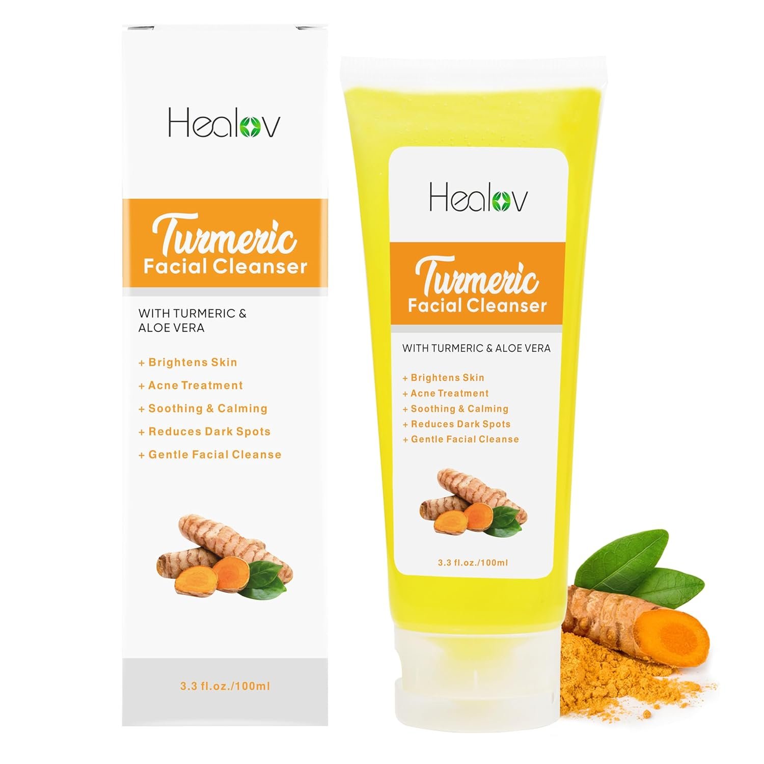 Herblov Turmeric Face Wash, Turmeric Clear Skin Liquid Soap – 100% Natural Anti Aging Exfoliating Facial Cleanser for Spots, Age Spots, Sun Damage, Discoloration – Cleansing Soap Skin Detox Treatment