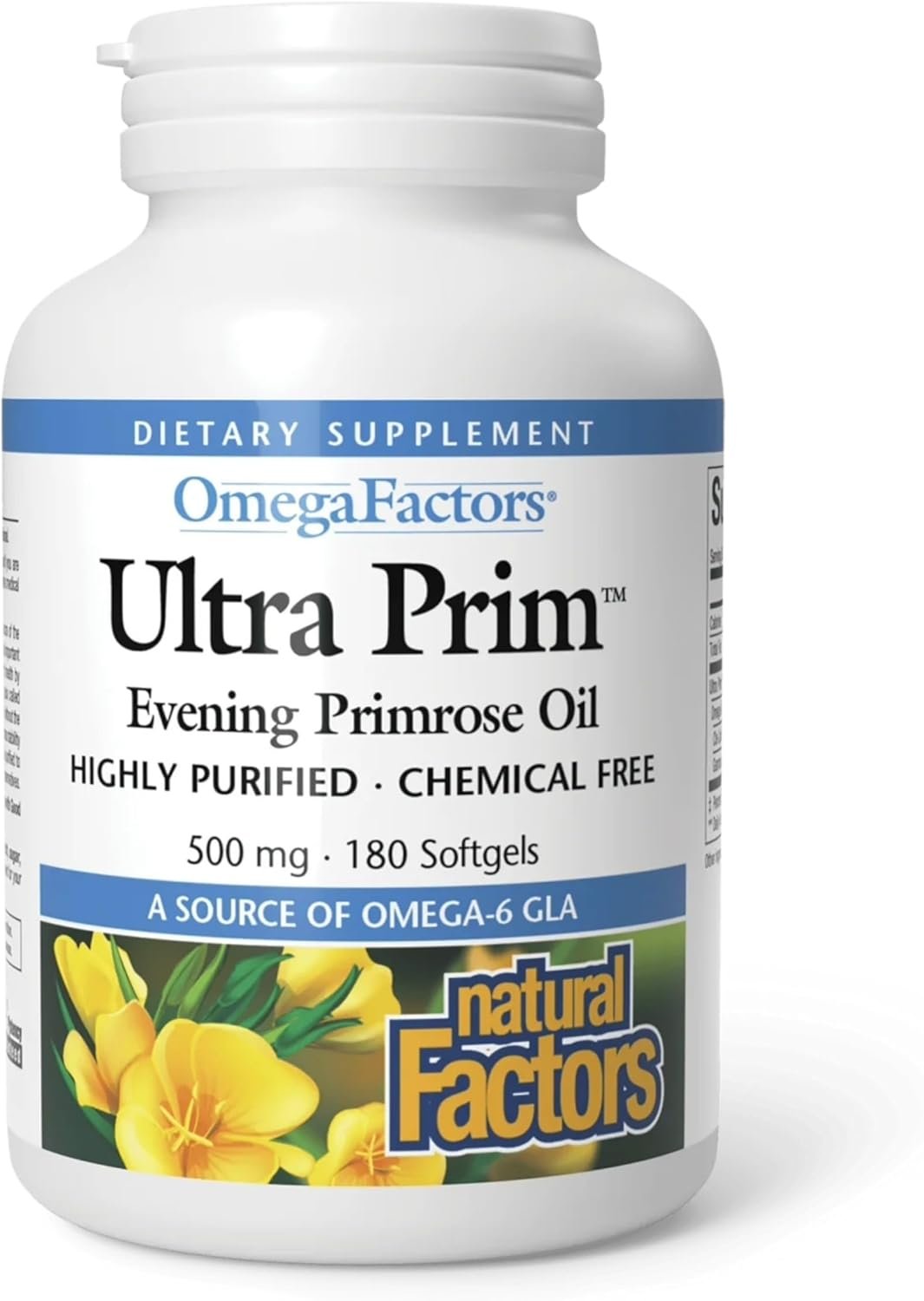 Natural Factors Omega Factors Ultra Prim Evening Primrose Oil 500 mg – Women’s Health Supplement for Menopause & PMS Support – Non-GMO, Gluten-Free & Dairy-Free – 180 Softgels (180 Servings)