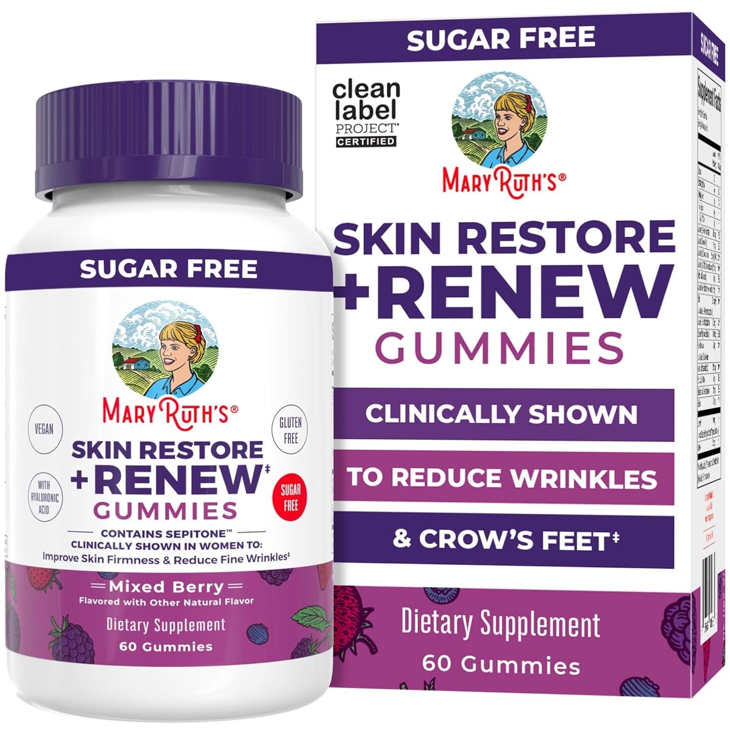 MaryRuth’s Skin Restore + Renew Gummies With Hyaluronic Acid | Skin Hydration | Clinically Shown in Women to Reduce Fine Wrinkles & Improve Skin Firmness | Vegan Collagen Production | 60 Gummies
