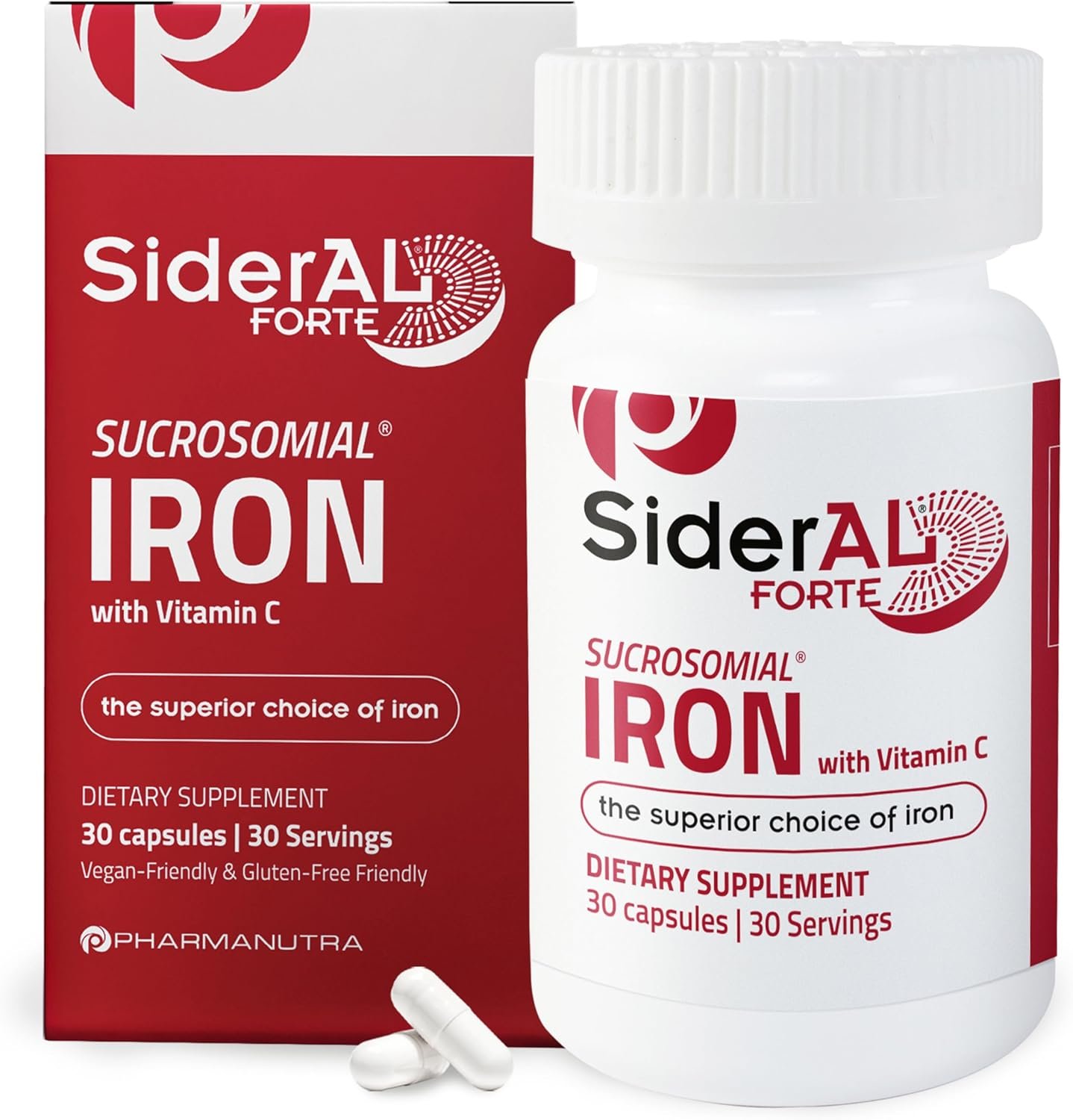 SiderAL Forte Sucrosomial Iron Supplement for Women and Men – Clinically Proven to Increase Levels without Side Effects, Gentle on Stomach, 7x Higher Absorption for Anemia & Energy, Vitamin C, 30ct