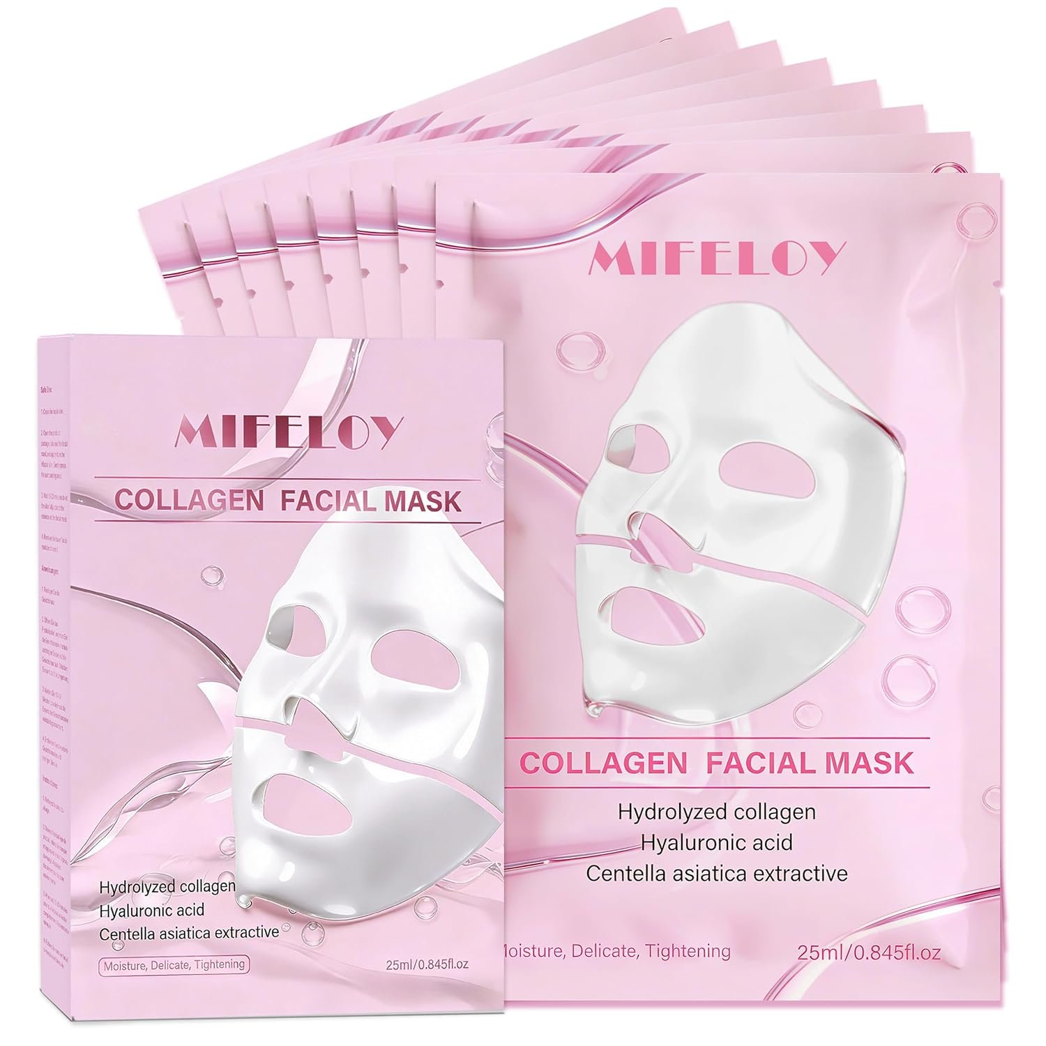8 Pack Collagen Face Mask for Women, Hydrating Hydrogel Sheet Mask for Skin Elasticity & Pore Minimizing, Face Mask Skincare, Self Care Gift Set