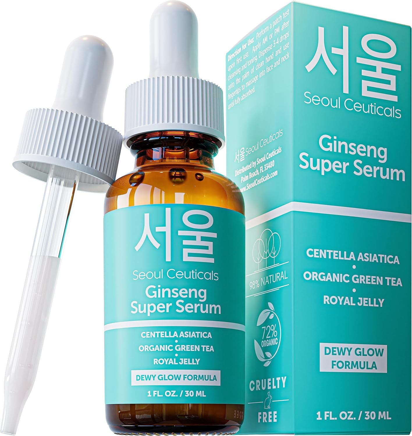 SeoulCeuticals Korean Skin Care Ginseng Serum – K Beauty Skincare with Green Tea + Centella + Royal Jelly – Cruelty Free & Organic for Glass Skin 1oz