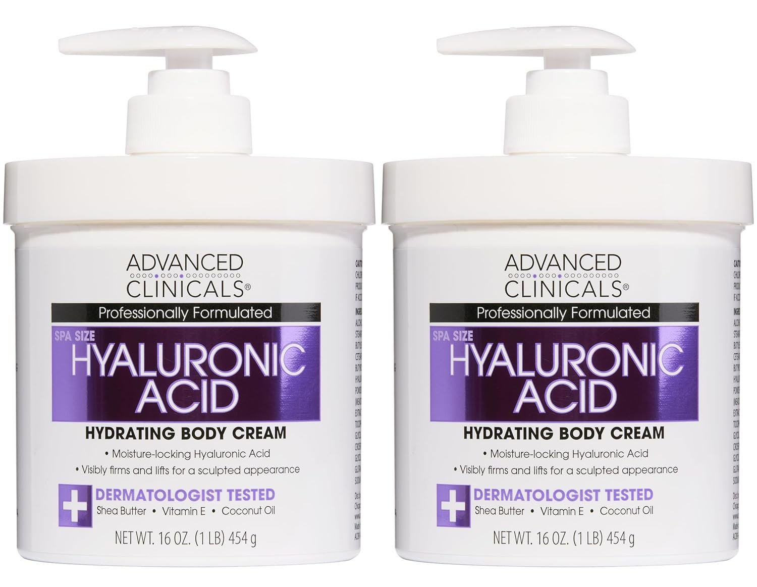 Advanced Clinicals Hyaluronic Acid Moisturizer Body Cream With Vitamin E | Hydrating Cream & Body Lotion For Women & Men To Help Improve Look of Wrinkles, Dry Skin, Crepey Looking Skin, 16OZ, 2-Pack