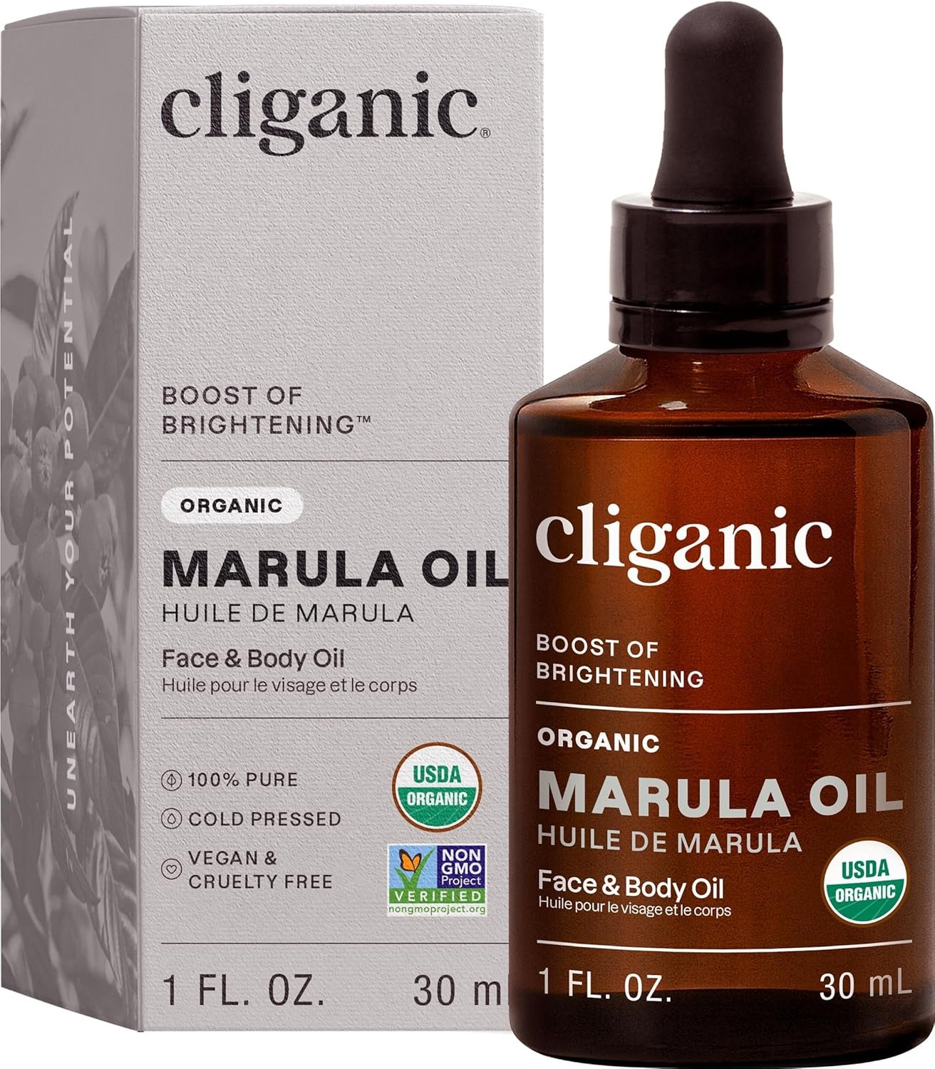 Cliganic Organic Marula Oil, 100% Pure – For Face & Hair | Natural Cold Pressed Unrefined (Packaging May Vary)