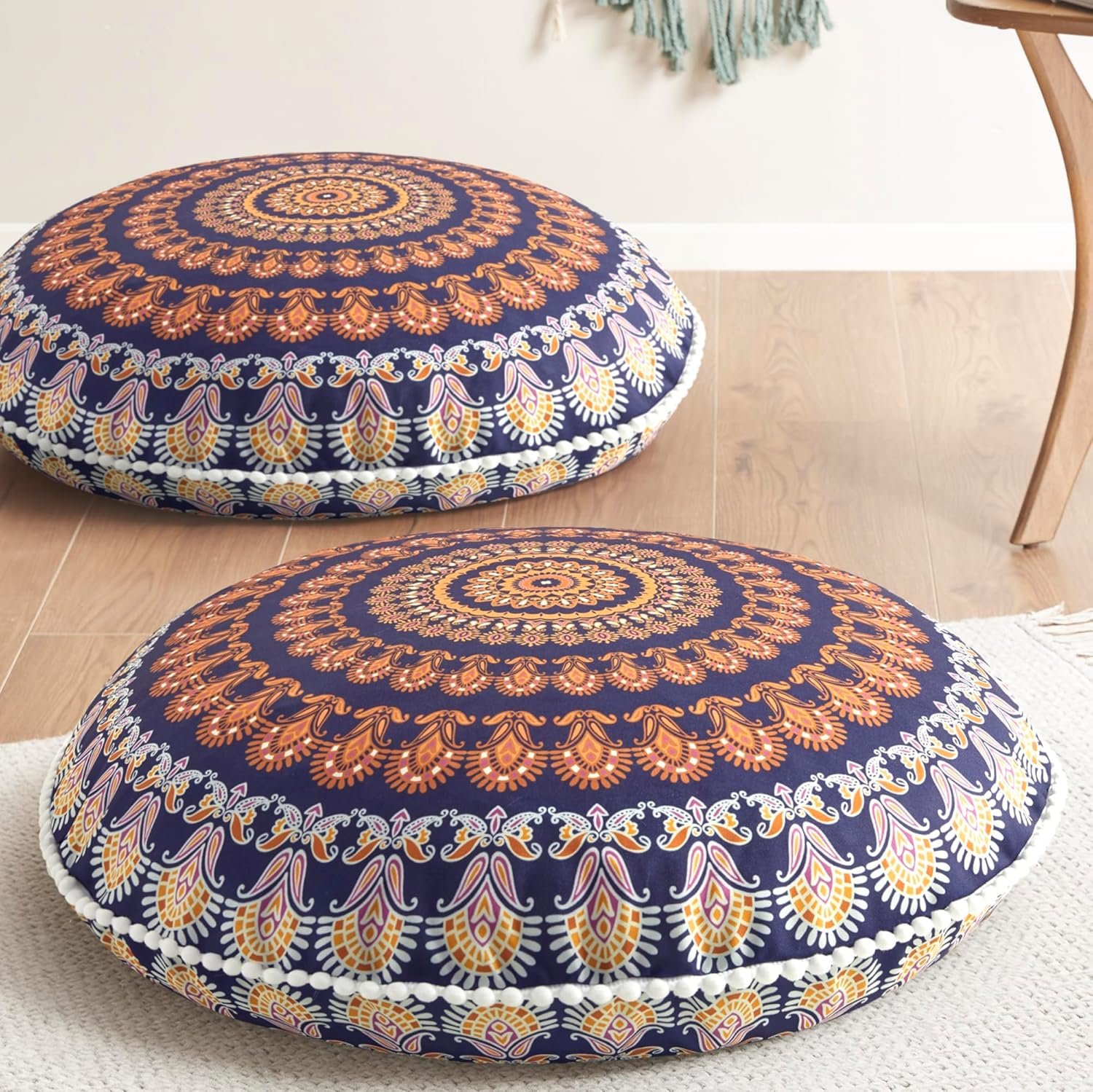 Codi Floor Pillows for Sitting Set of 2, Large Meditation Cushions for Adults with Memory Foam, Bohemian Mandala Round Seating for Outdoor Yoga and Living Room, Washable, 32 Inch, Yellow