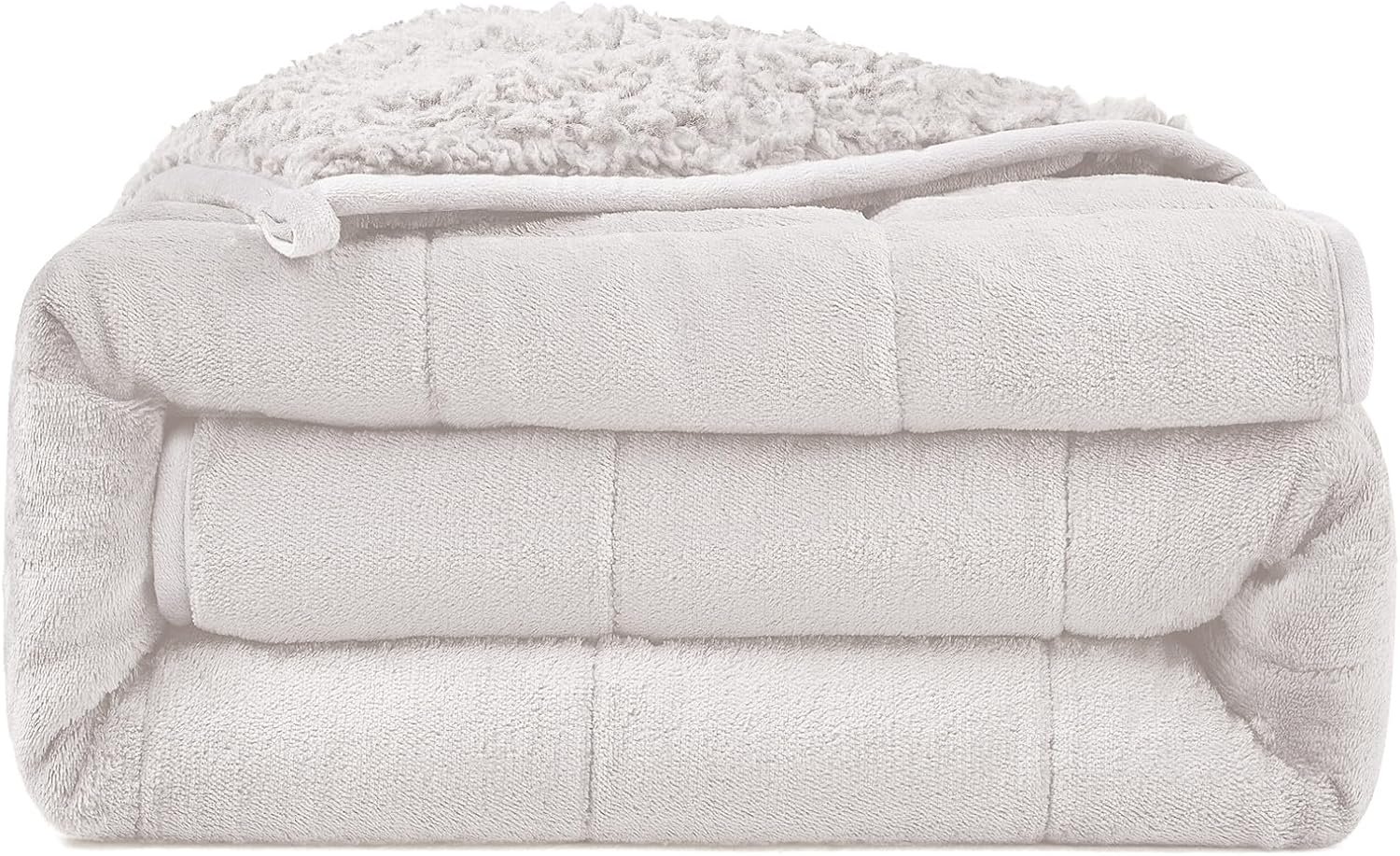 Ultra-Soft Weighted Blanket 15 lbs for Adults, Plush Sherpa Fleece Reversible Weighted Throw Comfort for Relaxation & Cozy Evenings, Hug-Like Security, Evenly Distributed, W60 x L80, Cream