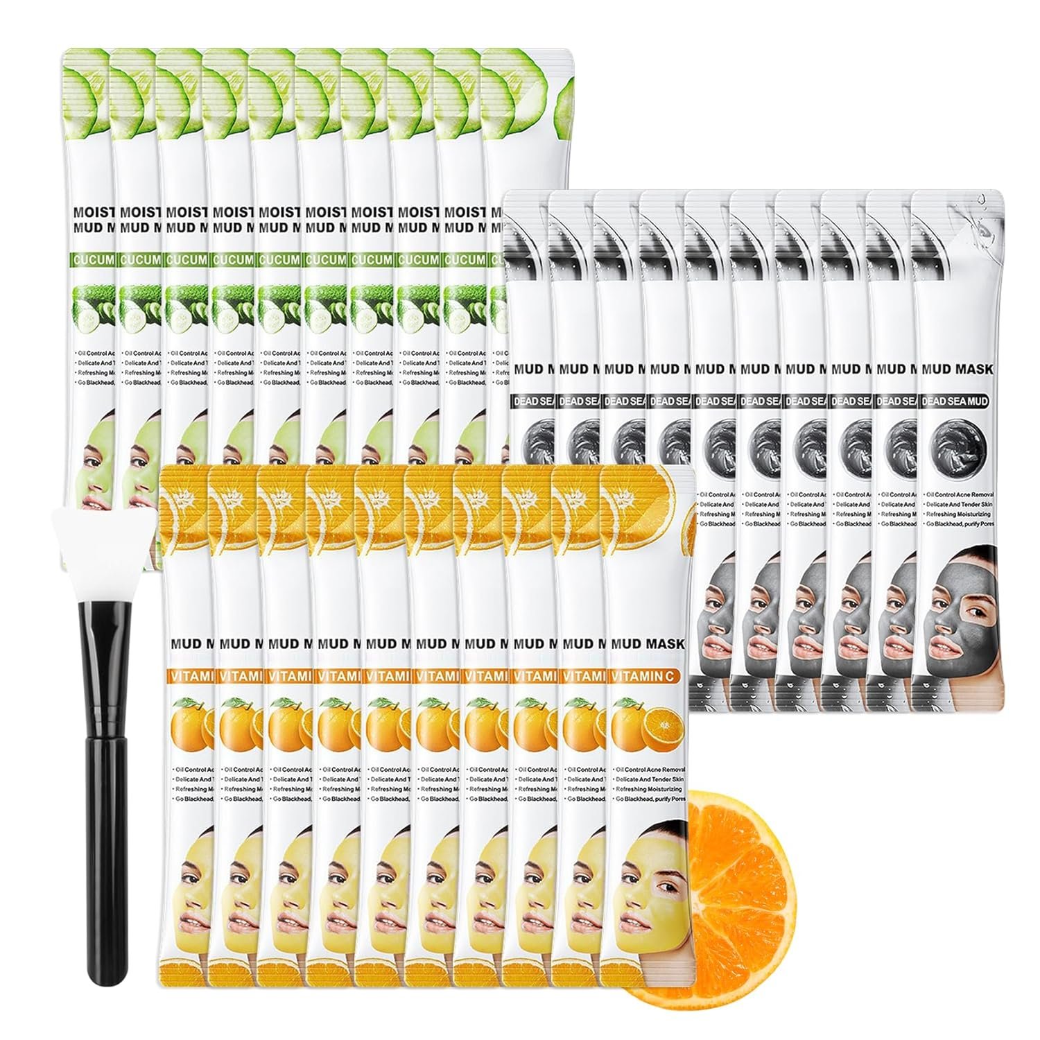 30P Clay Mask for Face Set with Silicone Face Mask Brush,Includes Vitamin C Clay Mask,Cucumber Clay Mask,Dead Sea Mud Mask,Pore Cleansing Face Mask Set,Mask Skincare for Men & Women