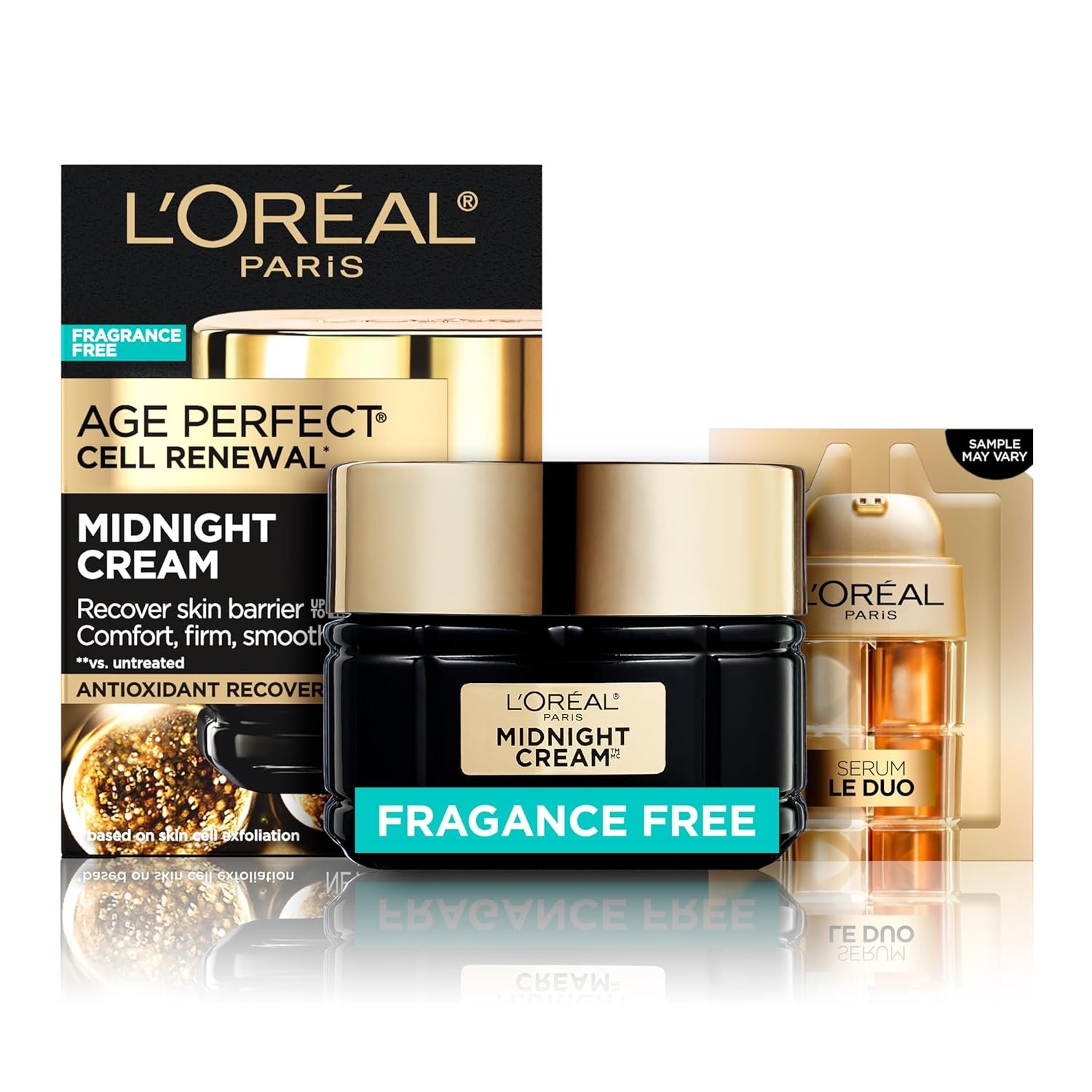 L’Oreal Paris Age Perfect Anti-Aging Midnight Face Cream, Fragrance-Free Face Moisturizer with Shea Butter and Antioxidants to Reduce Wrinkles and Firm Skin, 1.7oz + Serum Sample