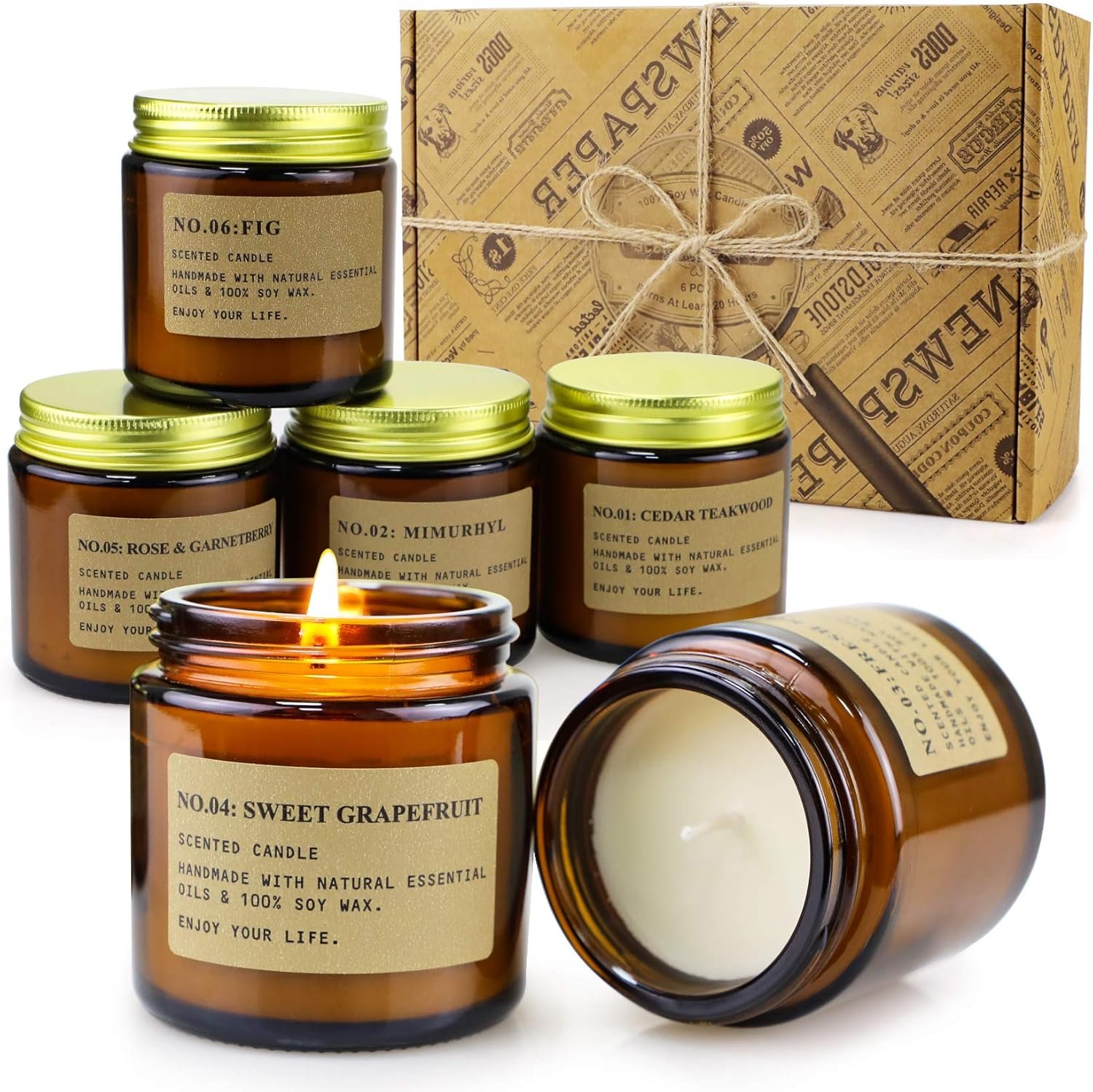 6 Pack Candles for Home Scented Aromatherapy Candle Gift Set for Women Soy Wax Long Lasting Amber Jar Candles Gift for Birthday Mother’s Thanksgiving Day Present