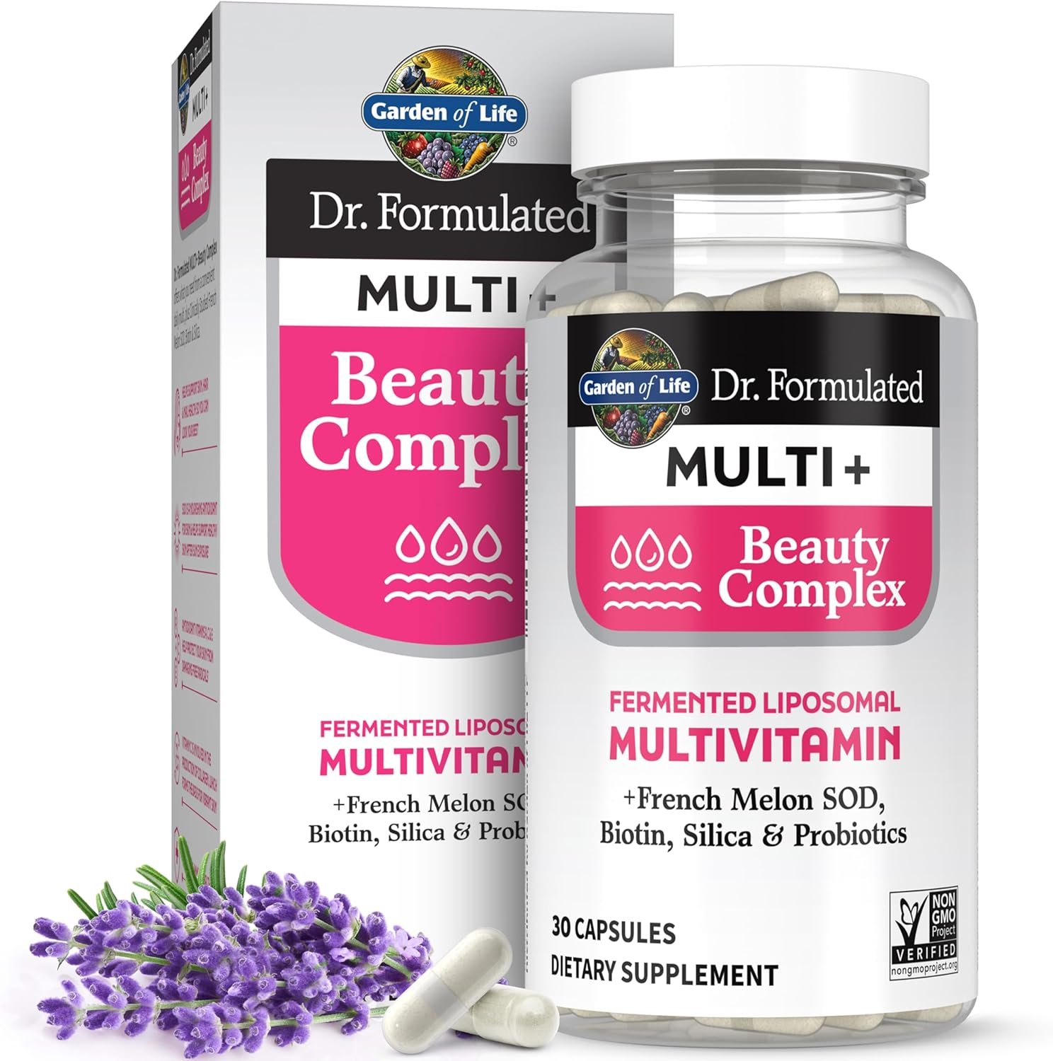 Garden of Life Dr Formulated Multi+ Beauty Complex Fermented Liposomal Multivitamin Plus Hair Skin and Nails Vitamins, French Melon SOD, Biotin & Probiotics, 30 Capsules, Supplement for Women & Men