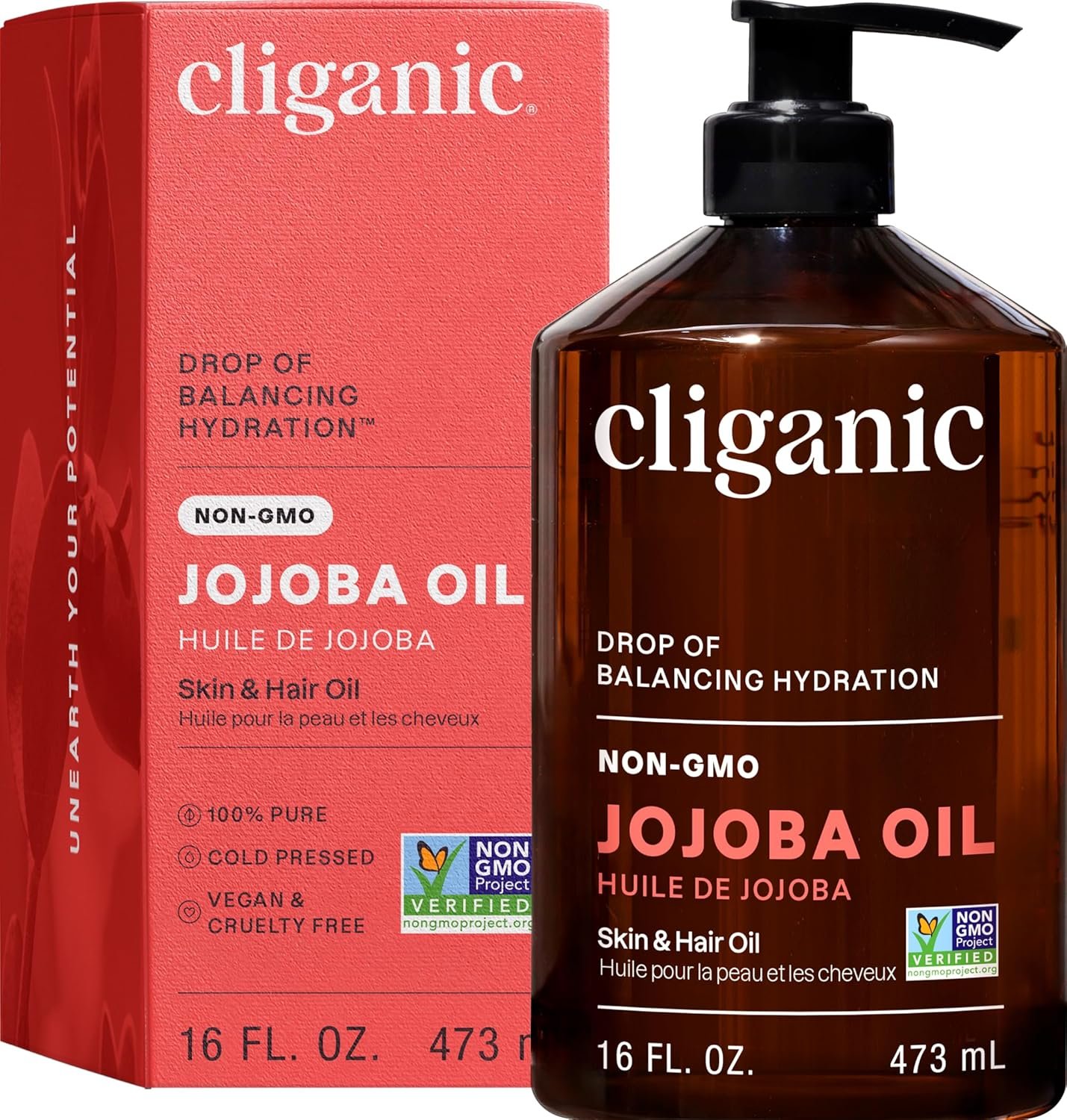 Cliganic Jojoba Oil Non-GMO, Bulk 16oz | 100% Pure for Skin, Hair & Face, Cold Pressed Natural Hexane Free – Hair Relaxer