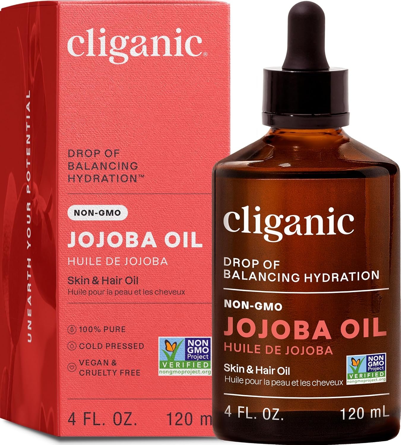 Cliganic Non-GMO Jojoba Oil for Skin, Hair & Face (4oz) | 100% Pure, Natural Cold Pressed Unrefined Hexane Free